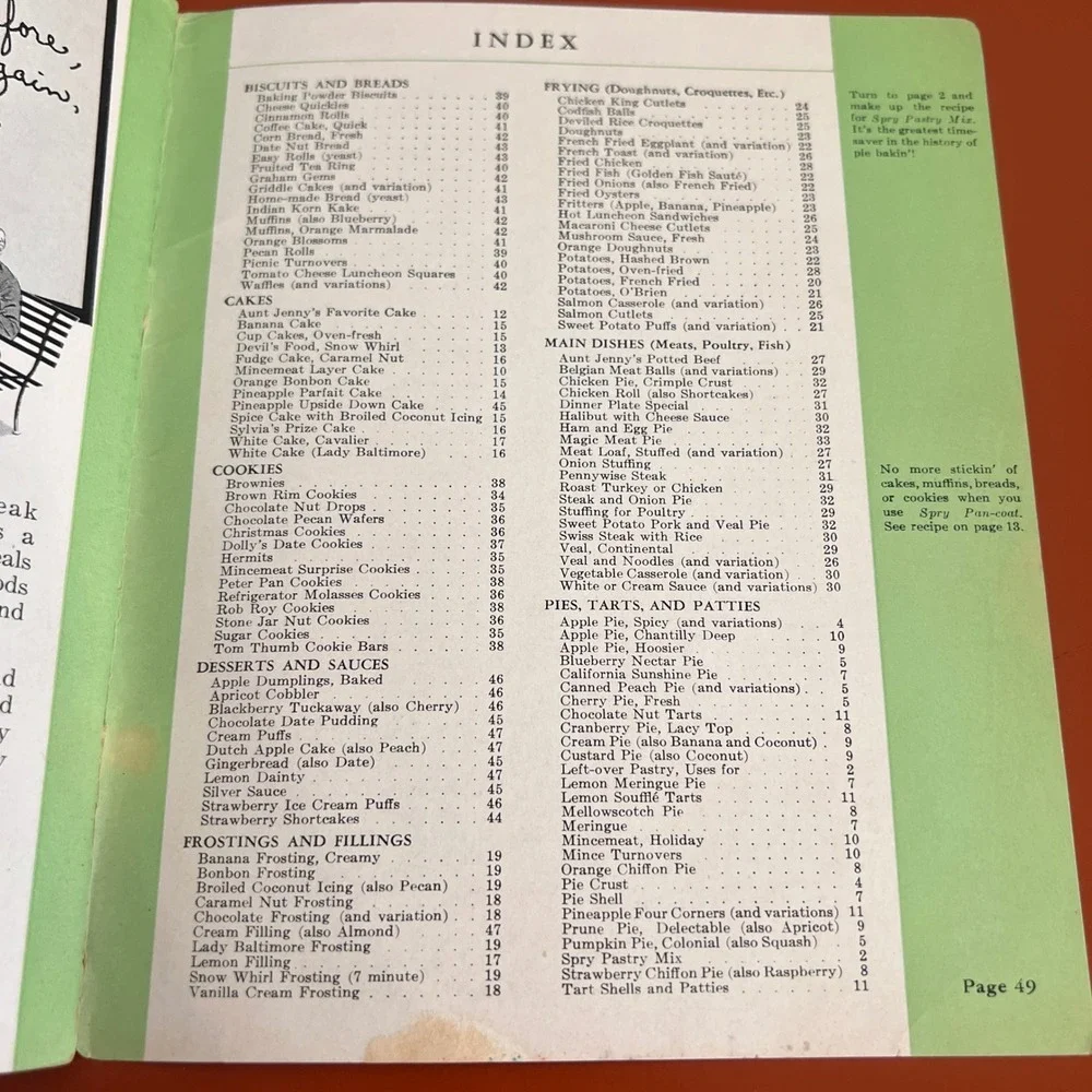 Vintage Aunt Jenny's Favorite Recipes Spry Shortening Cookbook Mid-Century 1950s
